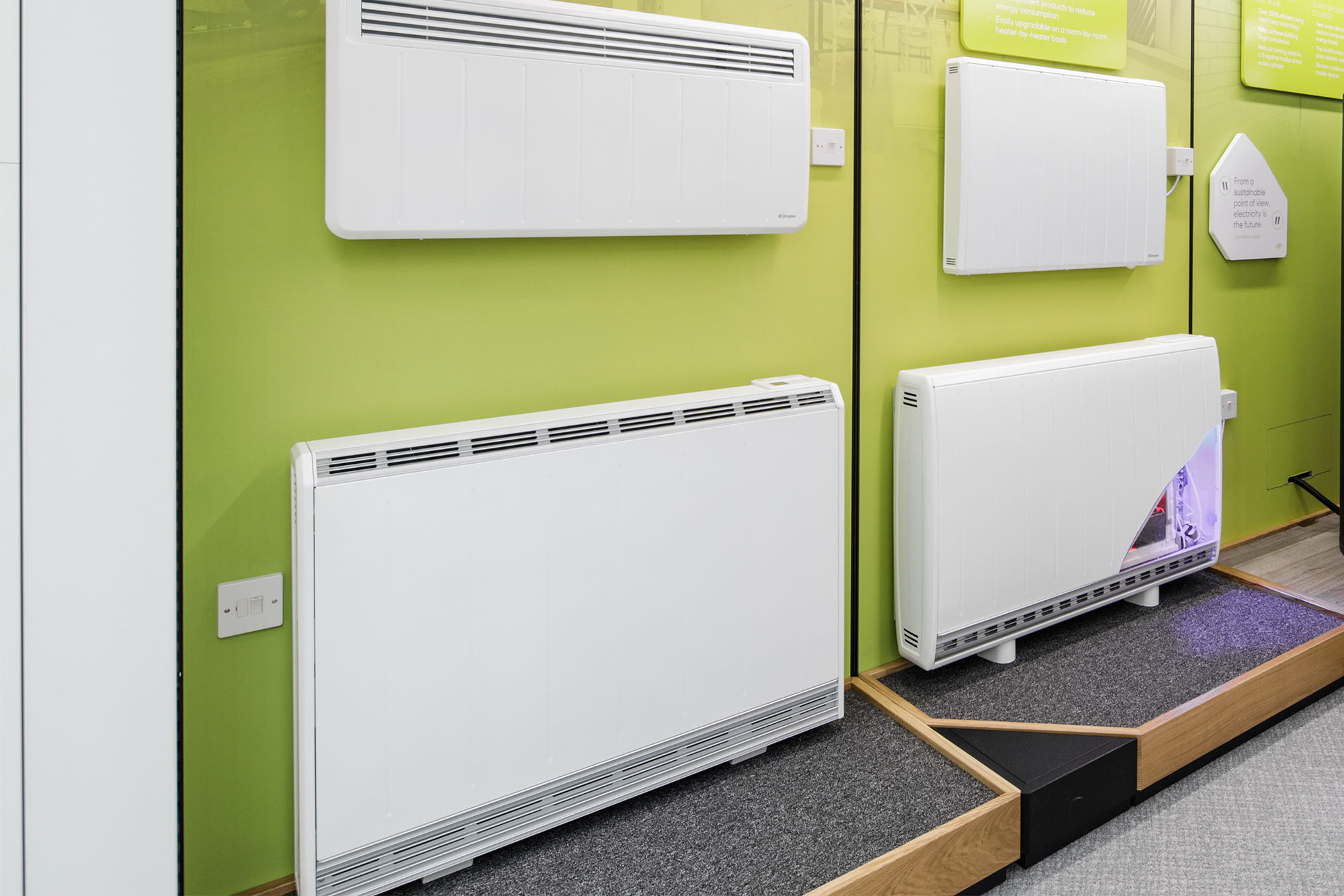 Storage heaters on display in the Smarter Living showroom.