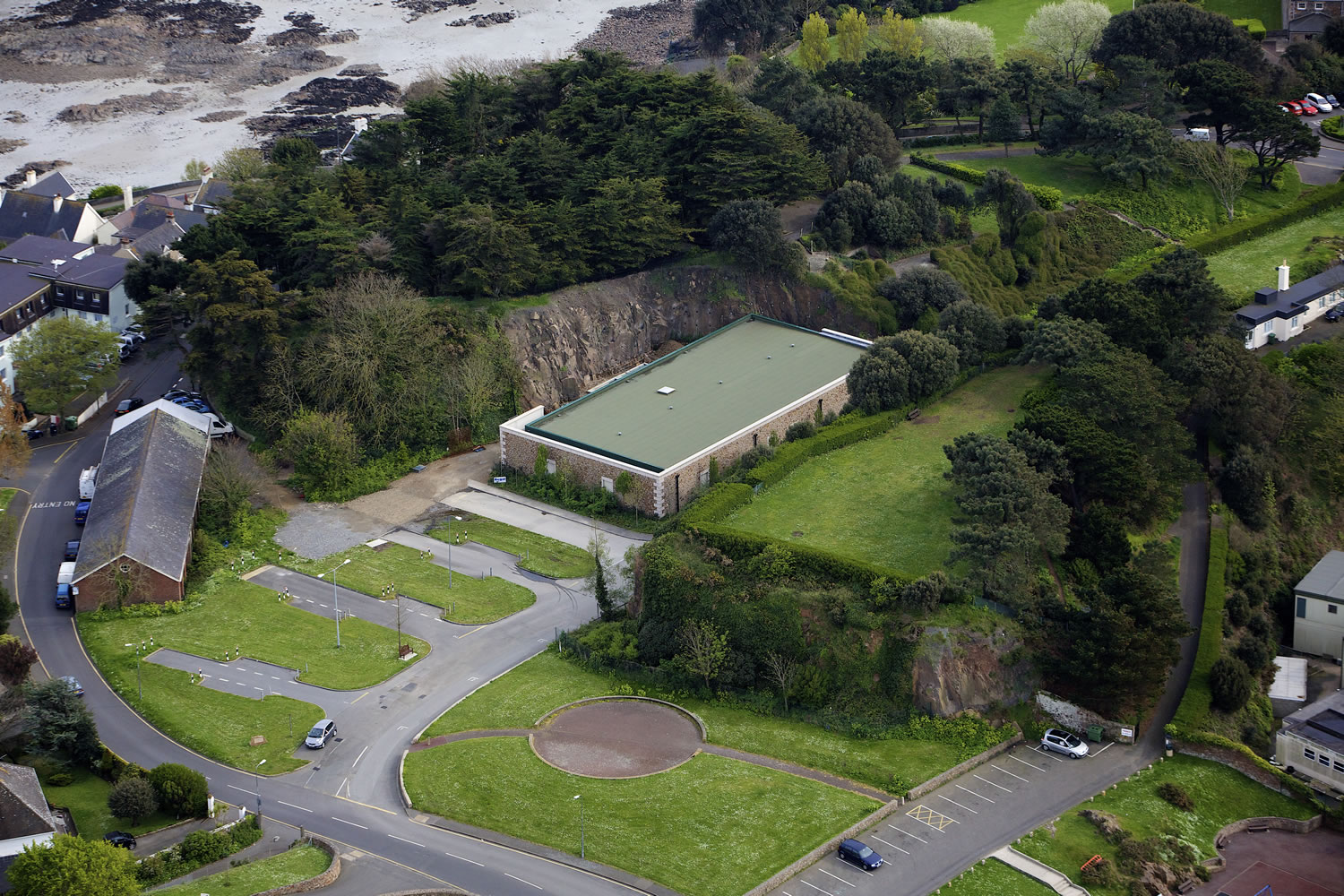 An aerial photograph of the completed South Hill Switching Station.