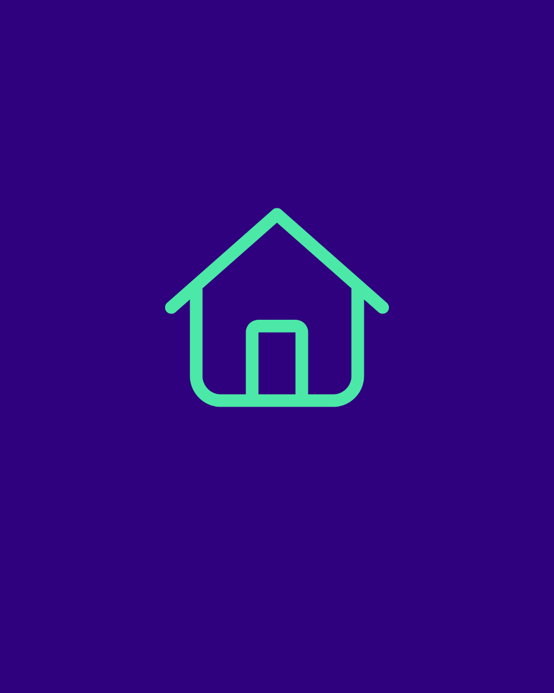 Icon representing a house, prominently featured on a purple background.