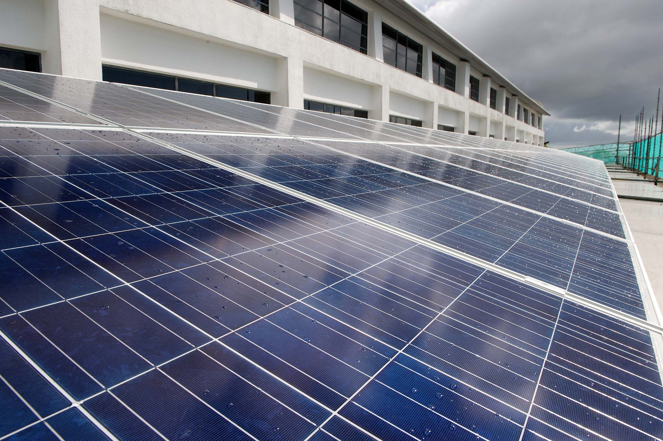 Solar PV panels on top of the Powerhouse roof.