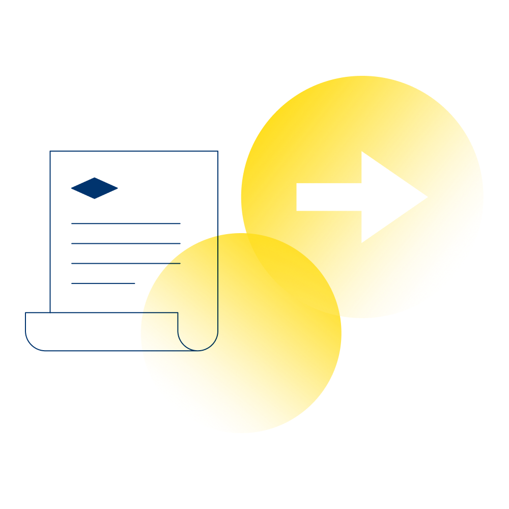 An illustration of a document or bill infront of two yellow circles.