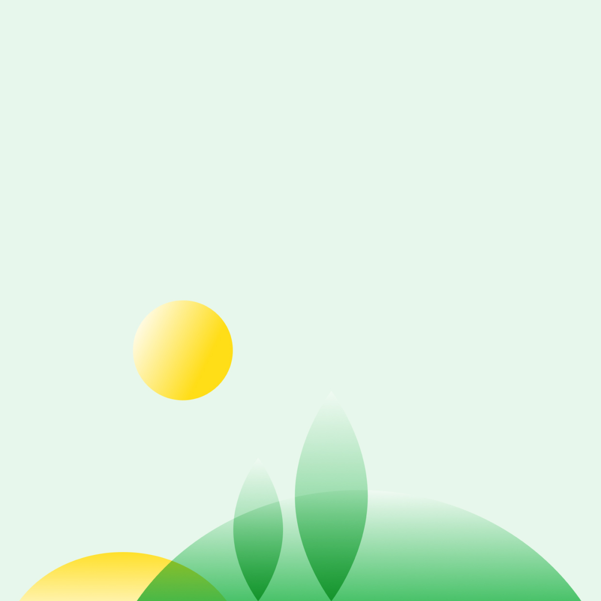 Illustration of sun, trees and hills