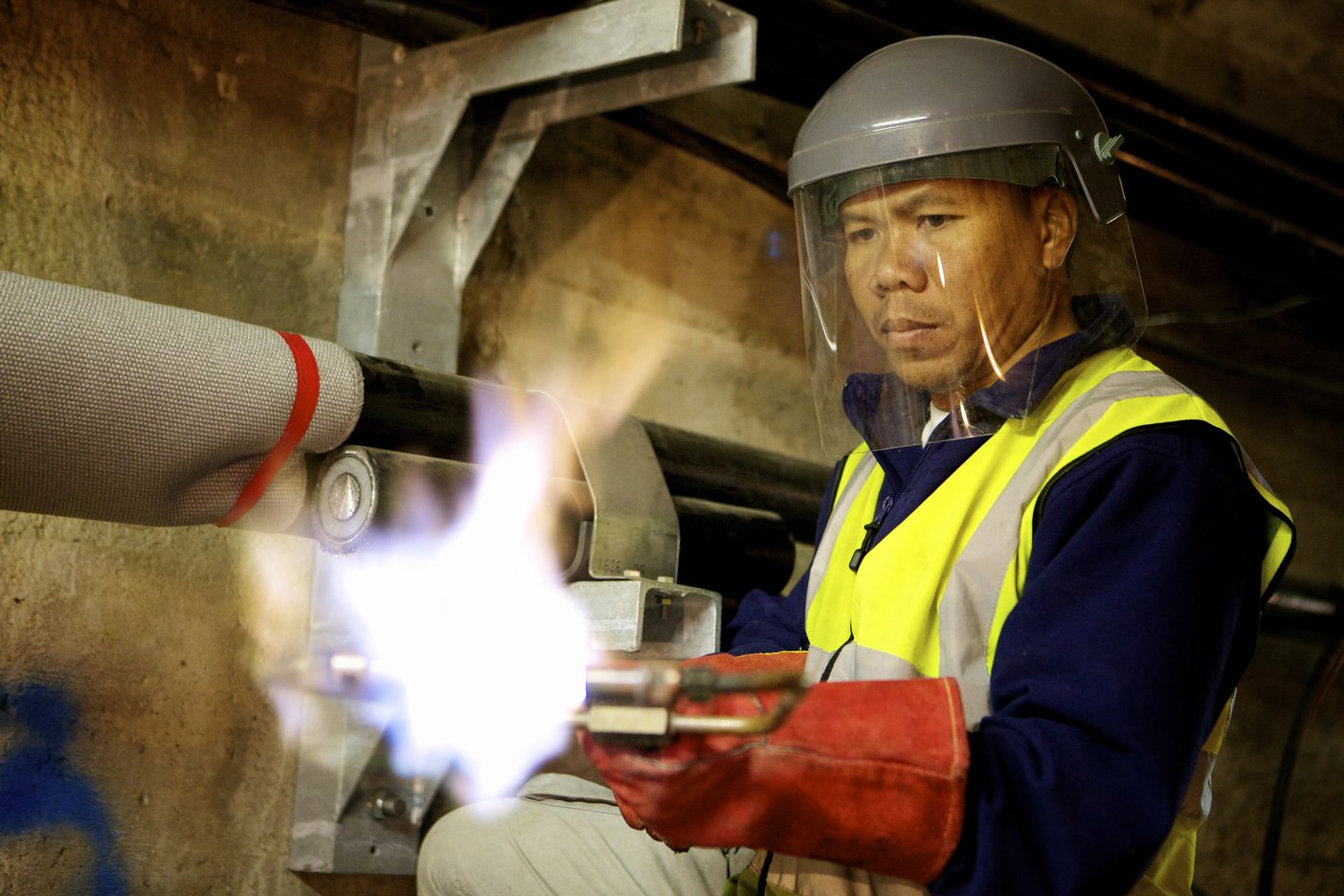 An engineer works on the South Hill Switching Station project.