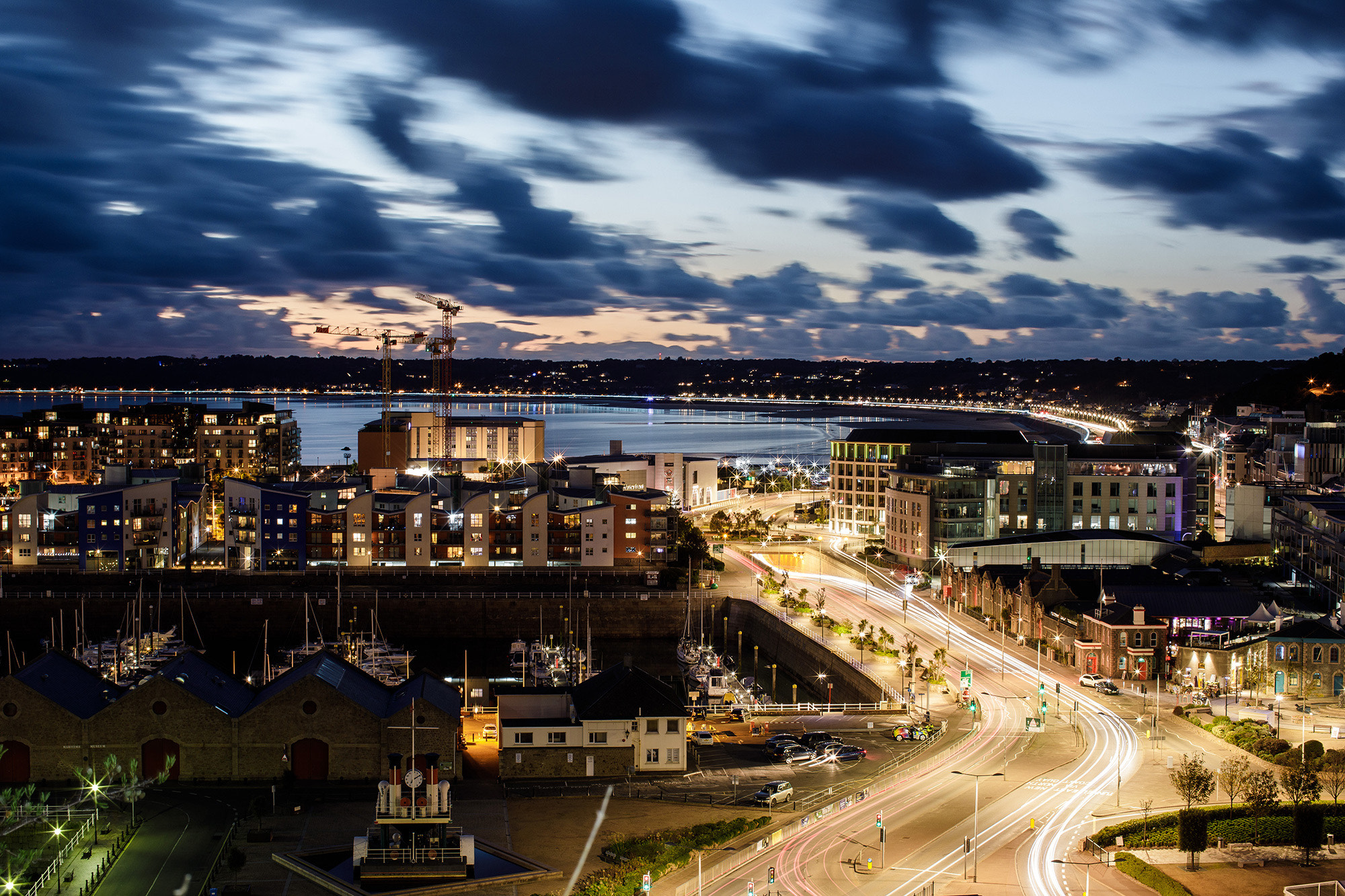 Aerial view of St Helier at night