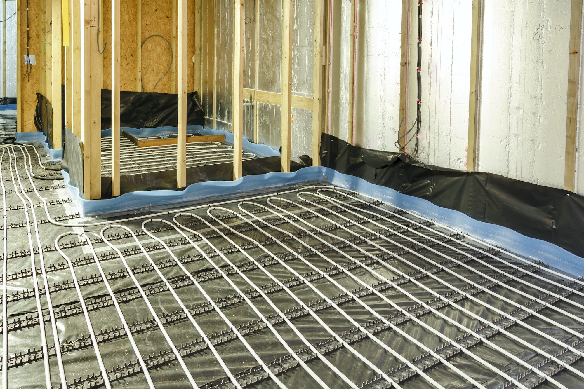 Underfloor heating being installed