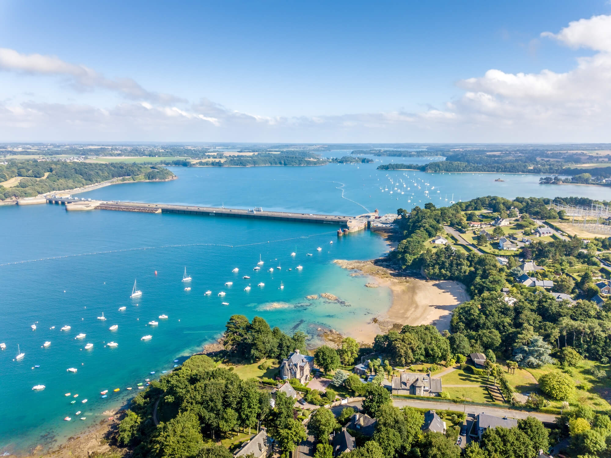 An aerial photograph of the Rance Tidal Barrage in Northern France.