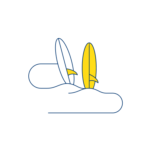 Illustration of surfboards in the sand