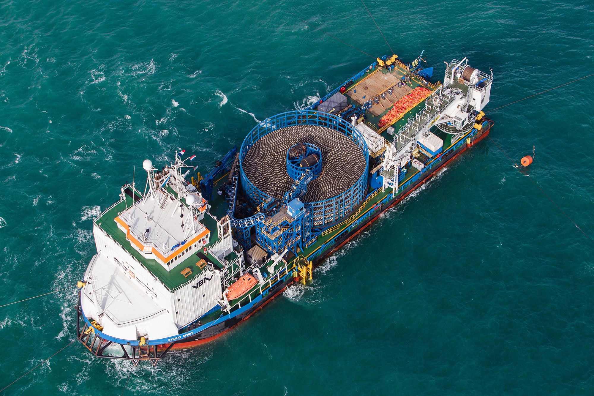 MV Stemat at sea with the Normandie 1 cable on board.